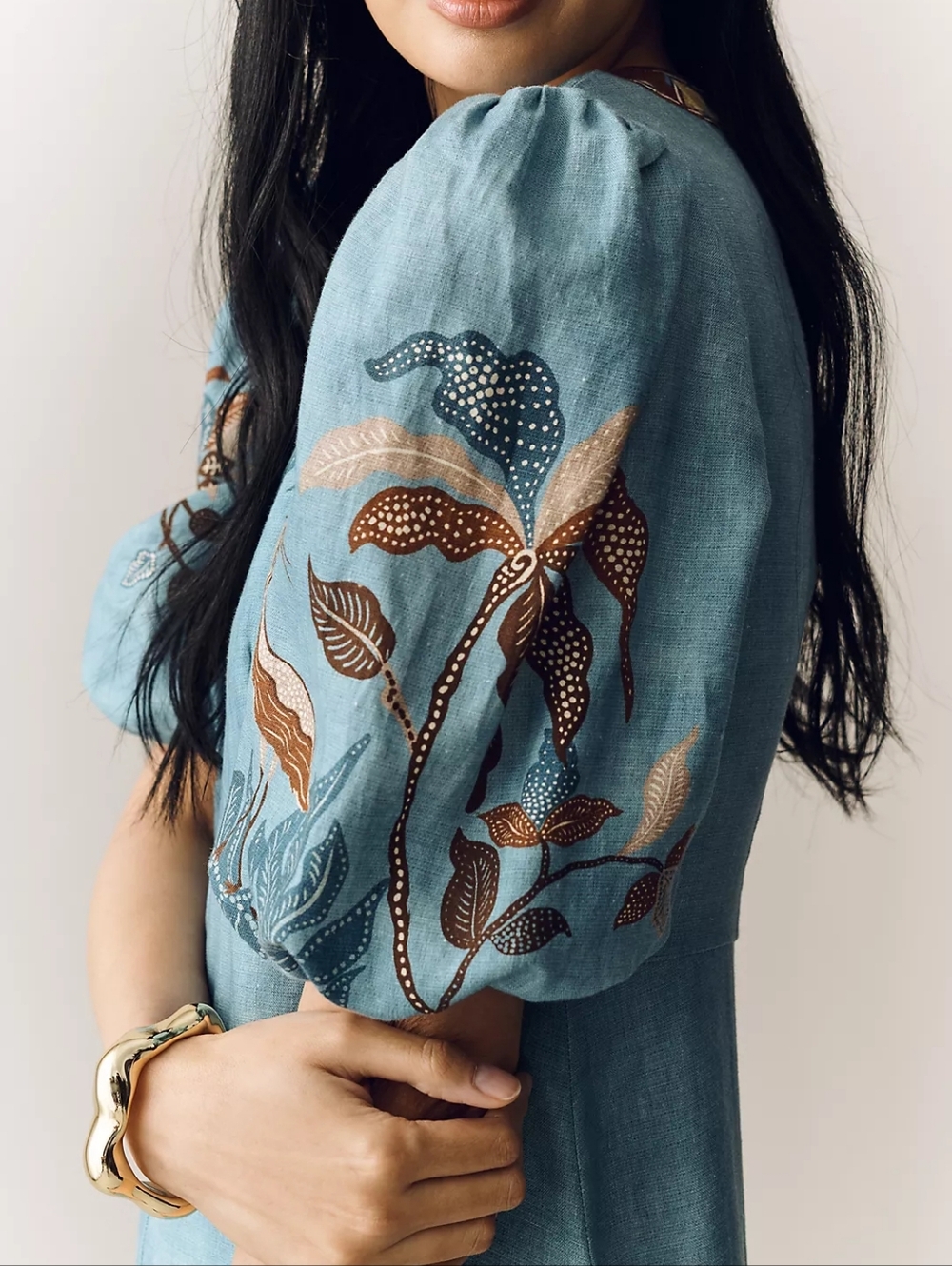 ALEMAIS Georgie Puff Sleeve Linen Midi Dress - Picture 3 of 14